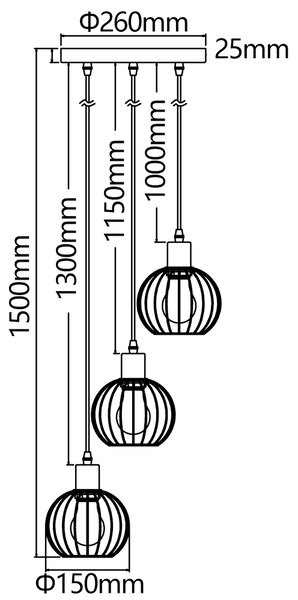Lampadario da soffitto Trio Nero opaco 3 x E27 Aigostar