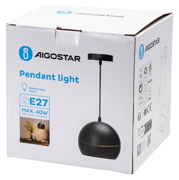 Lampadario da soffitto Helm Nero opaco 1 x E27 Aigostar