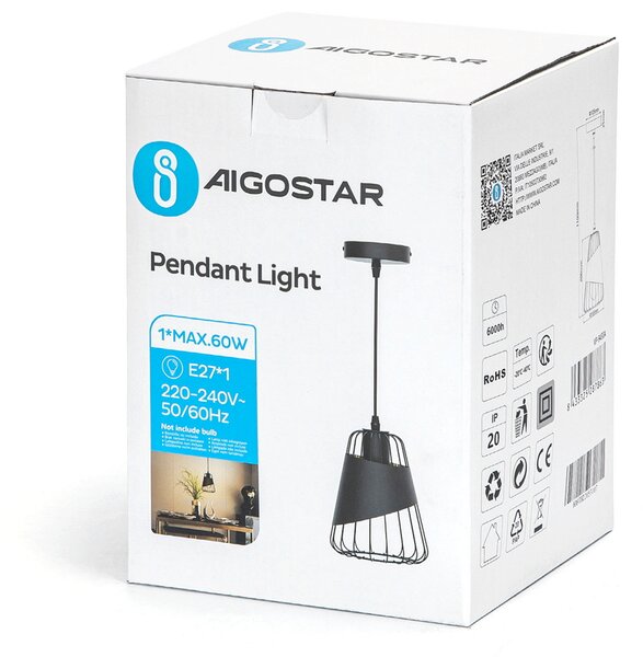 Lampadario da soffitto Fuse Nero opaco 1 x E27 Aigostar