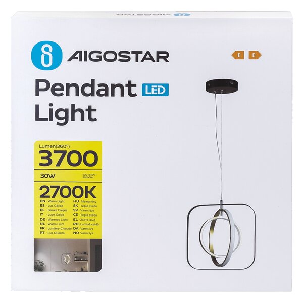 Lampadario da soffitto Meridian Nero e oro 30W Bianco caldo 2700K Aigostar