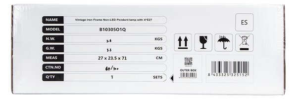 Lampadario da soffitto Piped Nero opaco 4 x E27 Aigostar