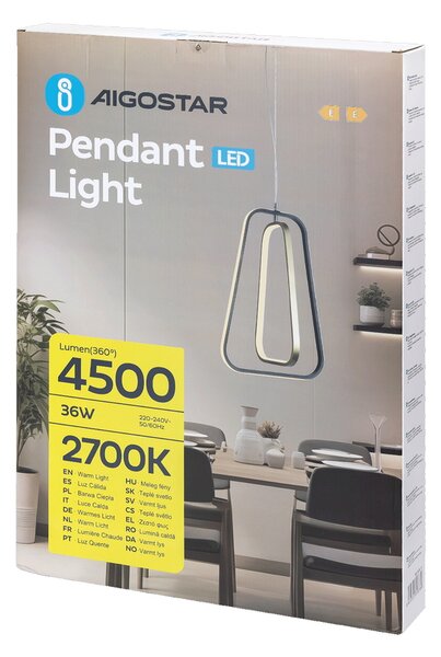 Lampadario da soffitto Drawn Nero 36W Bianco caldo 2700K Aigostar
