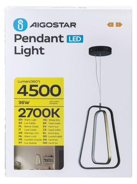 Lampadario da soffitto Drawn Nero 36W Bianco caldo 2700K Aigostar