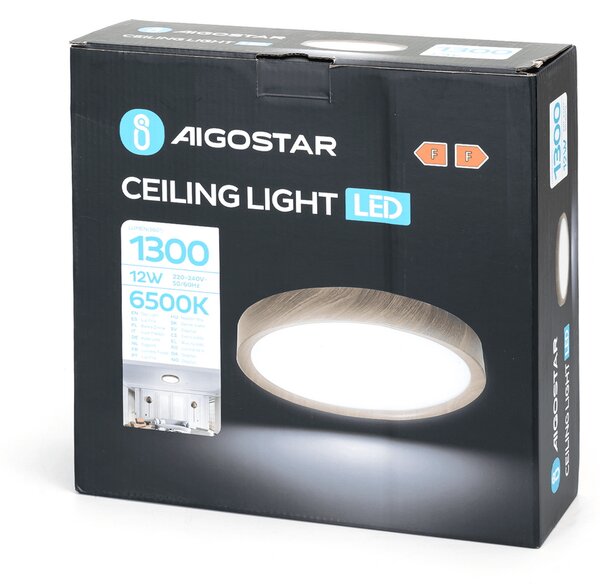 Plafoniera Led 12W Cornice marrone rotonda Bianco freddo 6500K Aigostar