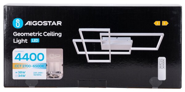 Lampadario Led da soffitto geometrico Bianco 38W CCT temperatura colore regolabile con telecomando Aigostar