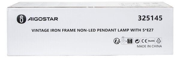 Lampadario da soffitto Piped Nero opaco 5 x E27 Aigostar