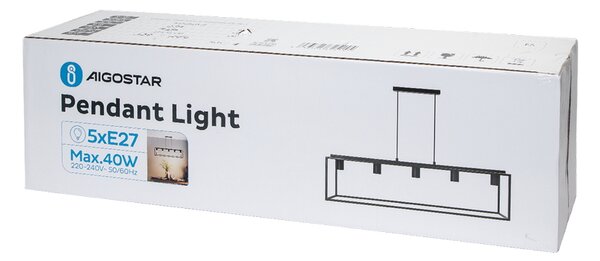 Lampadario da soffitto Piped Nero opaco 5 x E27 Aigostar