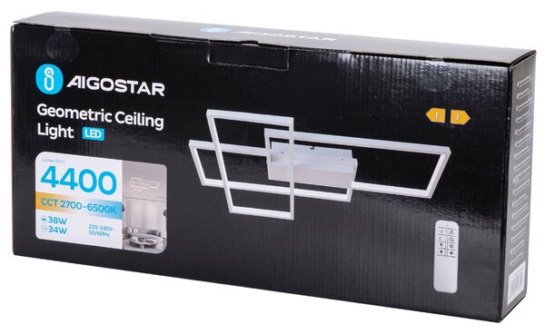 Lampadario Led da soffitto geometrico Bianco 38W CCT temperatura colore regolabile con telecomando Aigostar