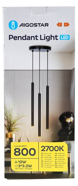 Lampadario Led da soffitto Pendels Nero 9W Bianco caldo 2700K Aigostar