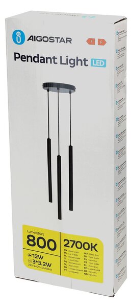 Lampadario Led da soffitto Pendels Nero 9W Bianco caldo 2700K Aigostar