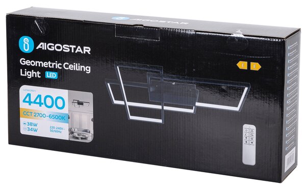 Lampadario Led da soffitto geometrico Nero 38W CCT temperatura colore regolabile con telecomando Aigostar