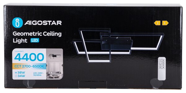 Lampadario Led da soffitto geometrico Nero 38W CCT temperatura colore regolabile con telecomando Aigostar