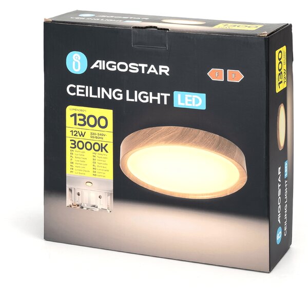 Plafoniera Led 12W Cornice marrone rotonda Bianco caldo 3000K Aigostar