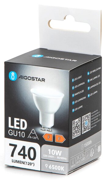 Faretto Led GU10 10W Apertura 120 gradi Bianco freddo 6500K Aigostar