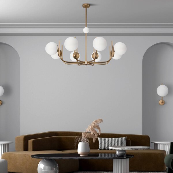 Maytoni Lampada a sospensione in vetro Rendez-vous, dimmerabile, Ottone / Oro, Soggiorno / Sala da pranzo, Metallo, Lampada a sospensione