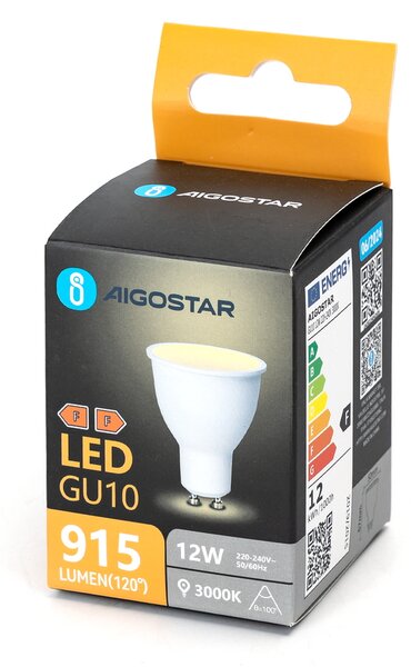 Faretto Led GU10 12W Apertura 100 gradi Bianco caldo 3000K Aigostar