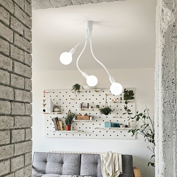 Plafoniera moderna perenz bulbo 6678 b led e27 3 luci lampada soffitto metallo gomma bianco opaco bracci orientabili - Perenz