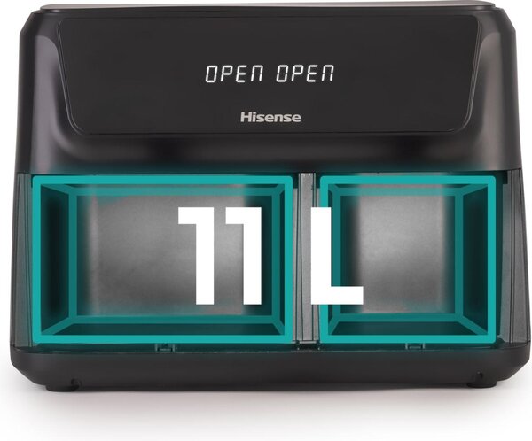 Hisense Friggitrice ad Aria Doppio Cestello Capacit 11 Litri Potenza 2700 Watt con Timer colore Nero - HAF2700DCD