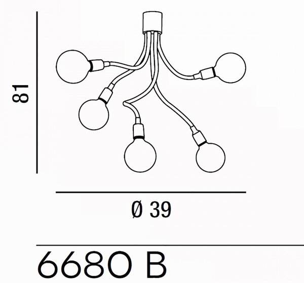 Plafoniera moderna perenz bulbo 6680 b led e27 lampada soffitto metallo gomma bracci orientabili multiluce - Perenz