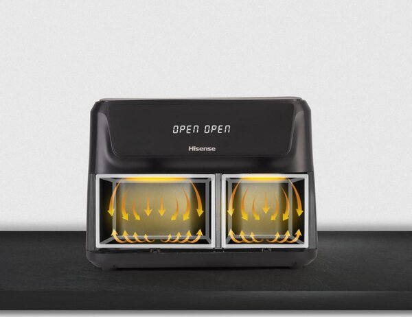 Hisense Friggitrice ad Aria Doppio Cestello Capacit 11 Litri Potenza 2700 Watt con Timer colore Nero - HAF2700DCD