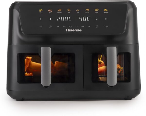 Hisense Friggitrice ad Aria Doppio Cestello Capacit 11 Litri Potenza 2700 Watt con Timer colore Nero - HAF2700DCD