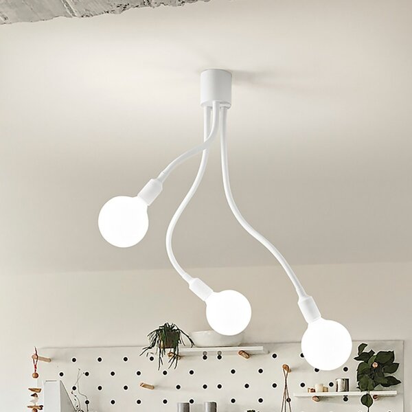 Plafoniera moderna perenz bulbo 6678 b led e27 3 luci lampada soffitto metallo gomma bianco opaco bracci orientabili - Perenz