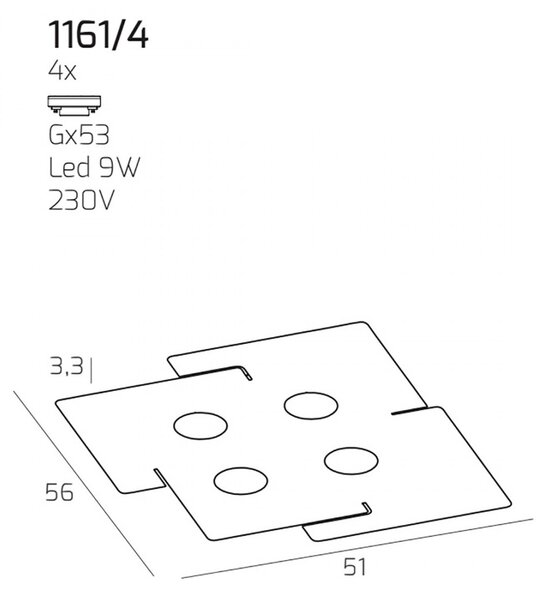 Plafoniera moderna top light echo 1161 4 gx53 led metallo bianco lampada soffitto interno - Top Light