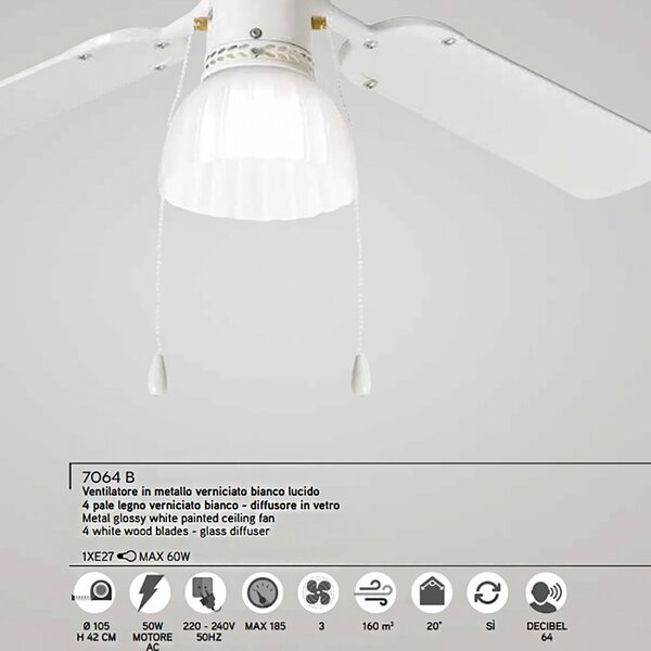 Ventilatore soffitto moderno perenz gemini 7064 b e27 led lampada soffitto rustica pale legno ip20 - Perenz