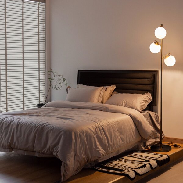 Costway Lampada da terra a 3 globi con interruttore a pedale 3 basi per lampadine E27, Lampada moderna a stelo Oro