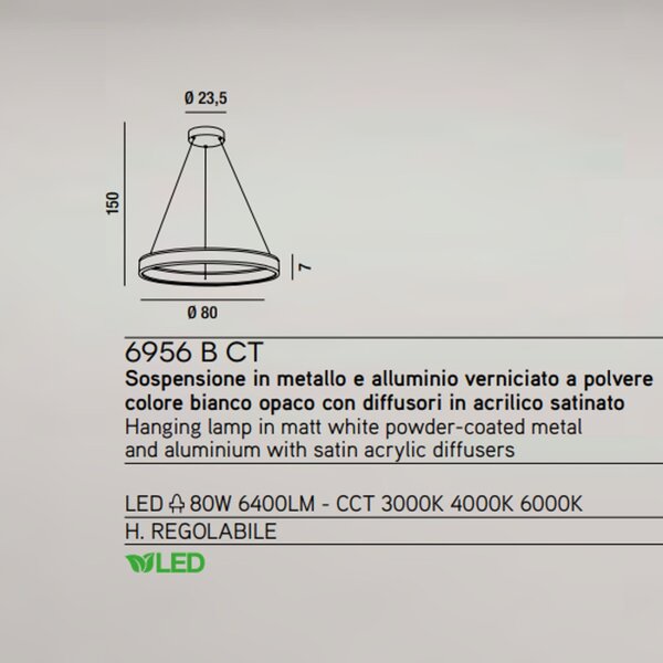 Lampadario moderno perenz kirko 6956 b ct led sospensione alluminio - Perenz