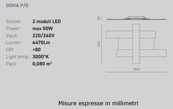 Plafoniera moderna gea luce doha pg b led 50w 220v alluminio metacrilato - Gea Luce