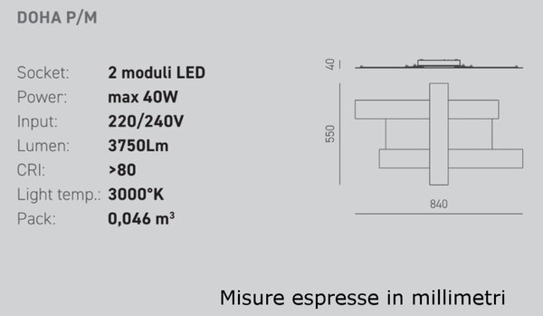 Plafoniera moderna gea luce doha pm led 40w 220v alluminio metacrilato lampada soffitto - Gea Luce