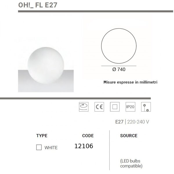 Abat-jour moderna linea light group oh fl e27 12106 led lampada tavolo terra sfera polietilene - Linea Light Group