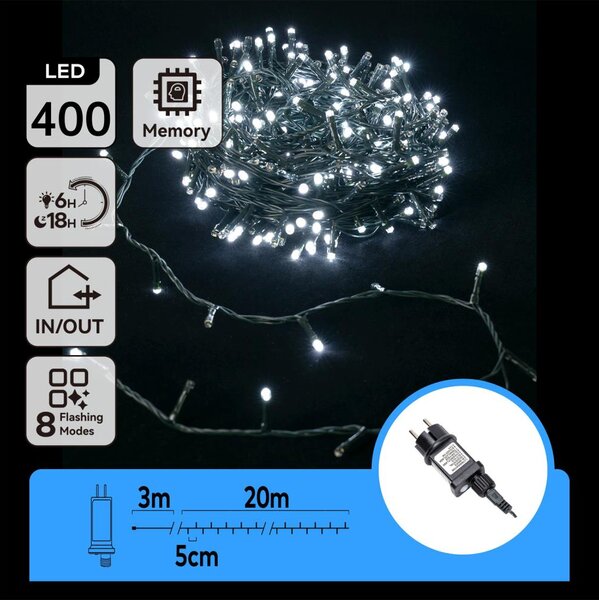 Aigostar - Catena luminosa LED da esterno 400xLED/8 funzioni 23m IP44 bianco freddo