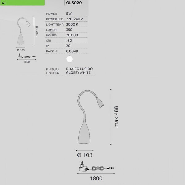 Abat-jour moderna gea luce nekkar gls020 led flessibile touch dimmer lampada tavolo scrivania - Gea Luce