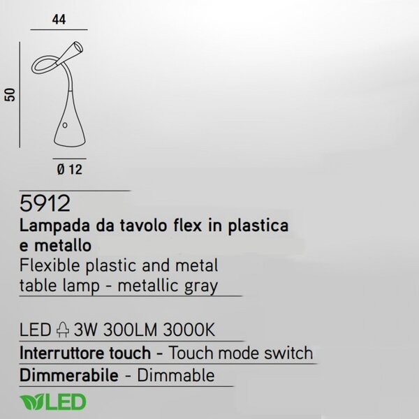 Abat-jour moderna perenz snake 5912 gr led flessibile dimmerabile touch lampada scrivania - Perenz