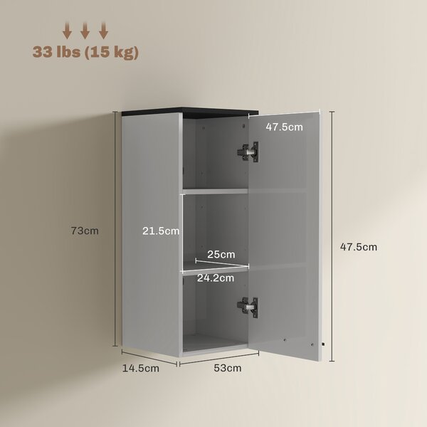HOMCOM Armadietto Bagno da Parete con 3 Ripiani e Mensole Regolabili, 30x32x73 cm, Bianco