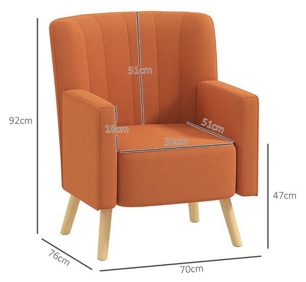 HOMCOM Poltrona d'Arredo Moderna con Schienale Inclinato, in Tessuto Effetto Velluto, 70x76x92 cm, Marrone