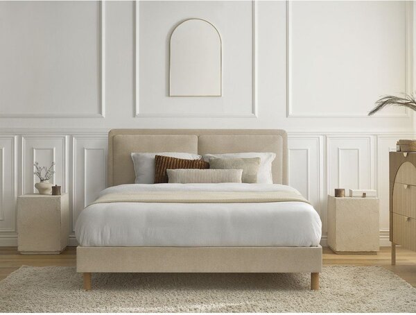 Letto matrimoniale imbottito beige imbottito con rete inclusa 180x200 cm Mara – Bobochic Paris
