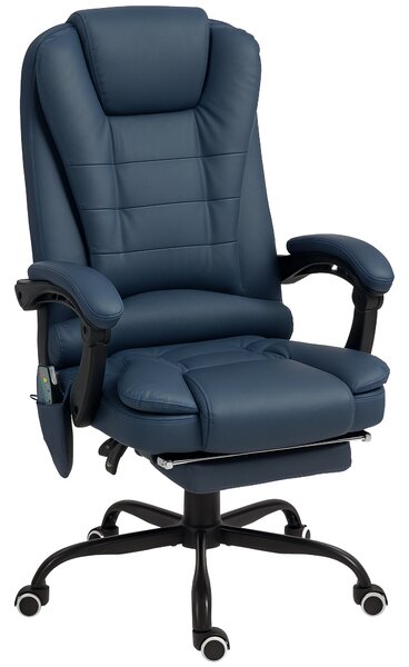 Vinsetto Poltrona da Ufficio con 7Punti Massaggianti e Poggiapiedi, ergonomica e regolabile, in PU e Acciaio, 67x67x111-121cm, Blu| Aosom Italy
