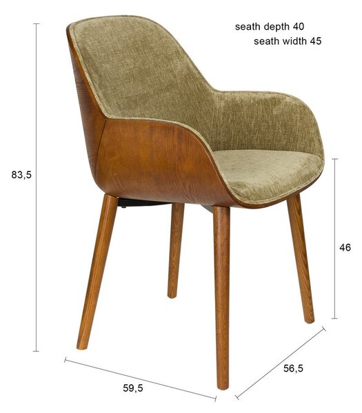 Sedia da pranzo verde imbottita con braccioli Taylor – Dutchbone