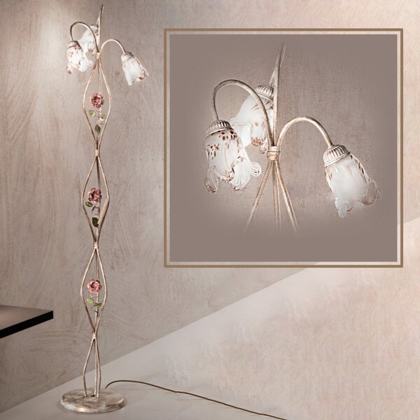 Piantana classica due p illuminazione matilde p3 e14 led metallo vetro lampada terra - Due P Illuminazione