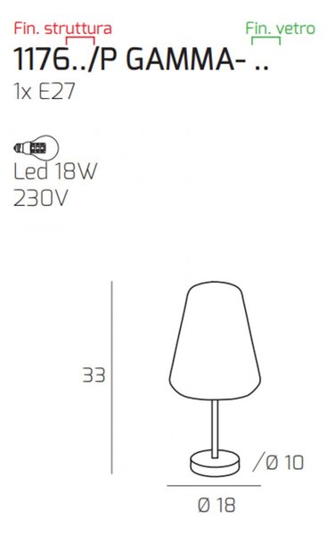 Abat-jour moderna top light double skin 1176cr p gamma tr e27 led vetro lampada tavolo - Top Light
