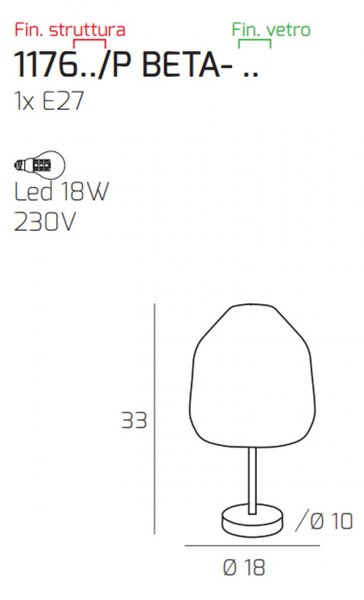 Abat-jour moderna top light double skin 1176bi p beta bl e27 led vetro lampada tavolo - Top Light