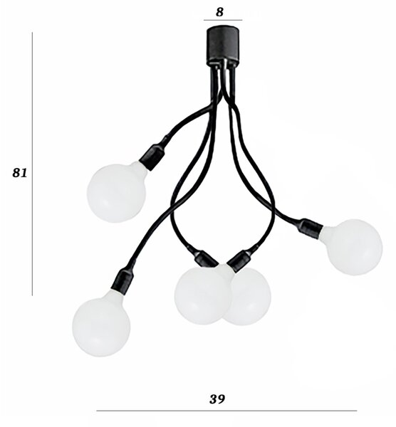Plafoniera moderna perenz bulbo 6680 n led e27 lampada soffitto metallo gomma bracci orientabili multiluce - Perenz
