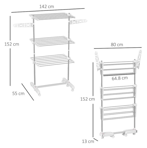 HomCom Stendino Premium 3 Piani Regolabile - Stendibiancheria di Lusso  in Acciaio Inox|Aosom