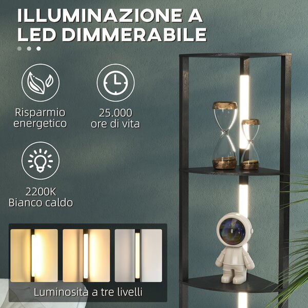 HOMCOM Lampada da Terra a Colonna in MDF con 4 Ripiani e Illuminazione a LED da 3000K, 41x29.5x163.5 cm, Nero|Aosom