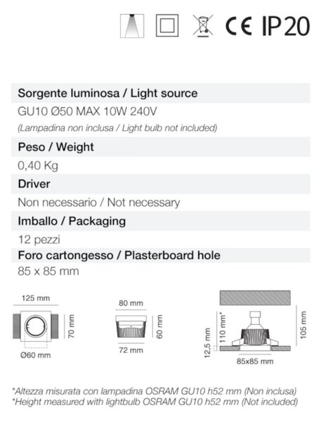 Outlet faretto gesso belfiore 0026 35 gu10 led incasso scomparsa - Lampadari Bartalini Outlet