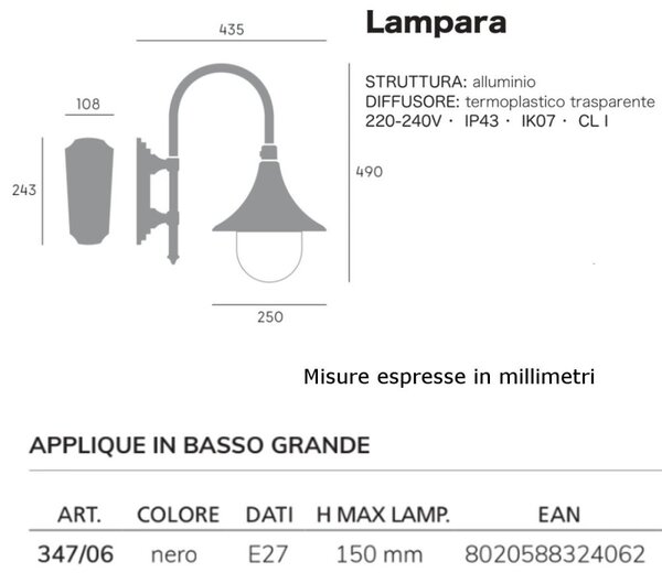 Outlet applique classico livos lampara 347 06 e27 led alluminio lampada parete - Lampadari Bartalini Outlet