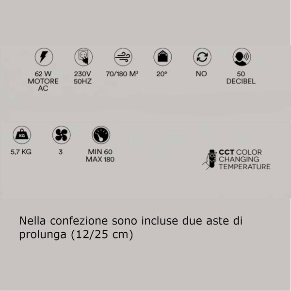 Ventilatore moderno perenz orione 7179 b ct led metallo legno acrilico - Perenz